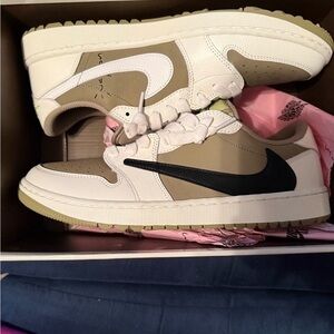 Travis Scott White and Tan Athletic Shoes